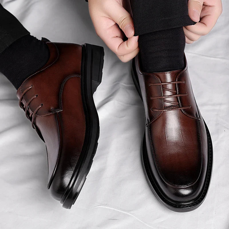 Leather Shoes Men's Four Seasons Business Formal British Casual Commuting Style Black Heightening Wedding Groom's Shoes New