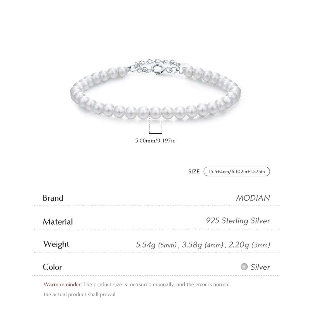 925 Sterling Silver Elegant Delicate 3MM 4MM 5MM Stackable Shell Pearl Bracelet For Women Party Fine Jewelry Gifts