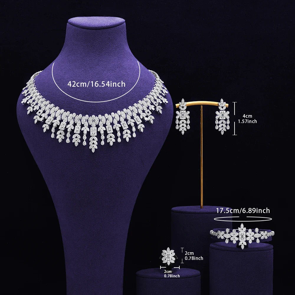 Bridal Zirconia Full Jewelry Set for Ladies Party Luxury Dubai Nigeria CZ Crystal Wedding Necklace Set
