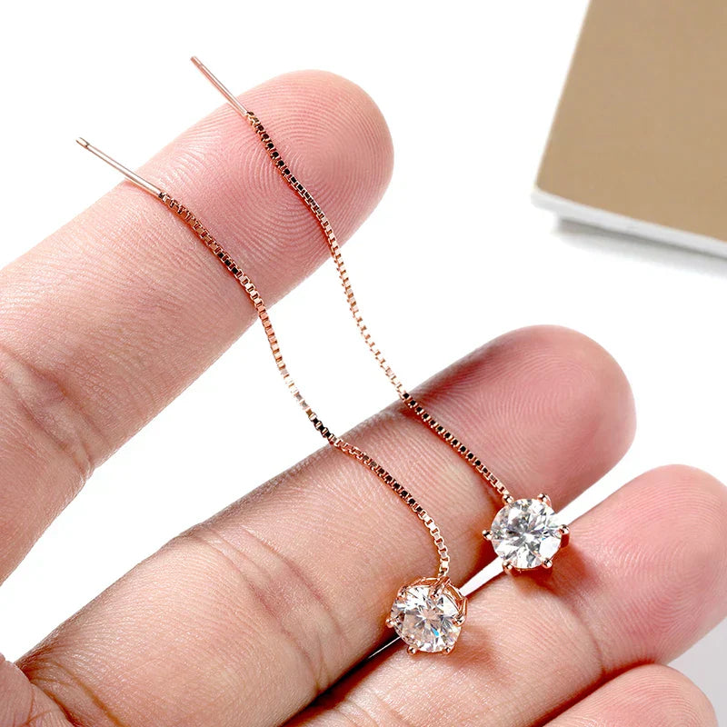 5/6.5mm Tassel Moissanite Drop Earrings Lab Diamond Sparkling Women Wedding Jewelry Pure 925 Silver Plated 18K Earring
