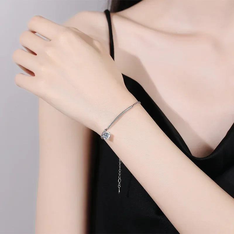 1CT Solitaire Moissanite Bracelets for Women D Color Simulated Diamond Bangles S925 Sterling Silver Jewelry Wedding Gift