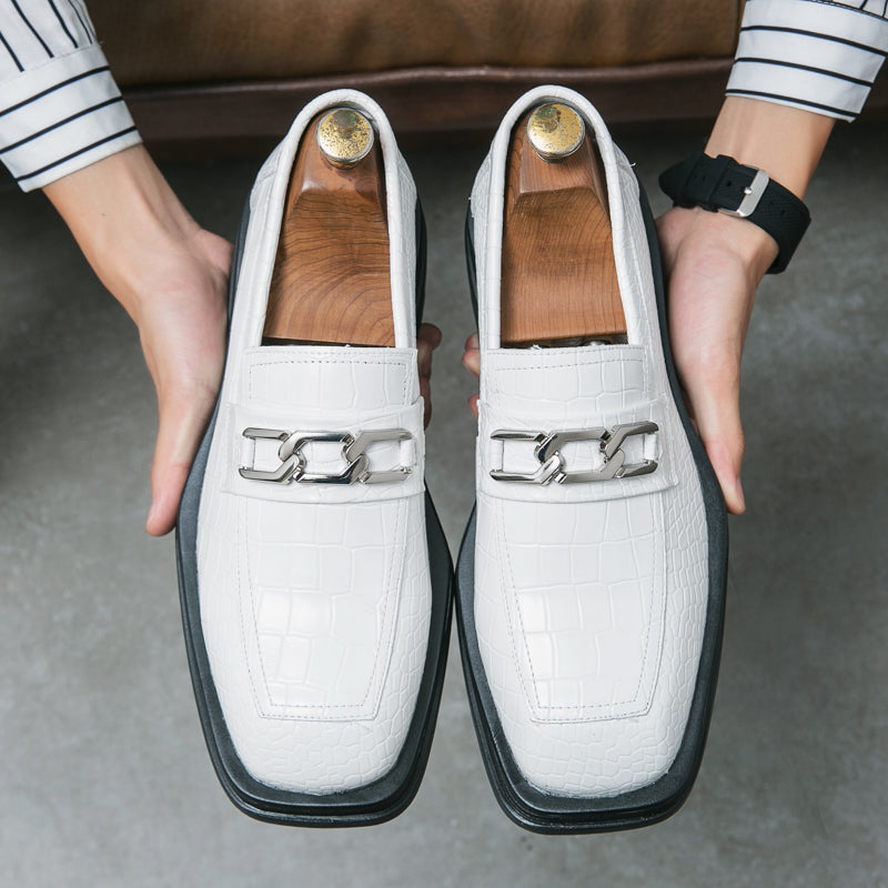 Fashionable Dress Loafers For Men, Crocodile Embossed Chain Decor Slip-on Dress Shoes