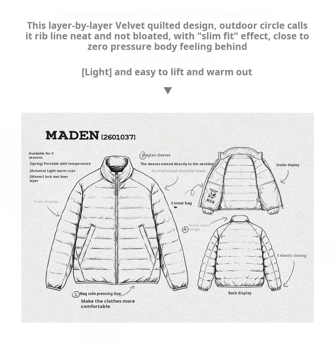 Winter Men's Stand-up Collar Down Jacket Lightweight Hydrophobic White Duck Down Filling Coat Warm Inner Layer for Fall