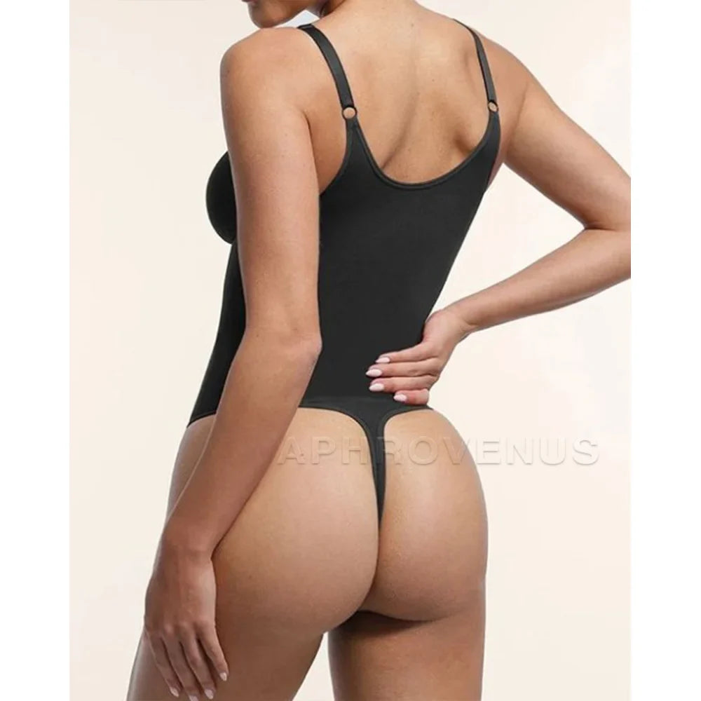 Colombian Fajas Shapewear Seamless V-Neck Bodysuit with Zipper for Tummy Control & Waist Cinching Thong Body Shaper