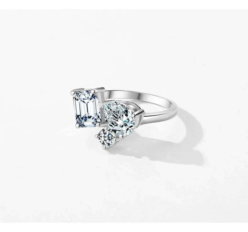 Real 925 Sterling Silver Luxury Geometric Dazzling Emerald Cut Zirconia Ring For Women Classic Wedding Fine Jewelry Gifts