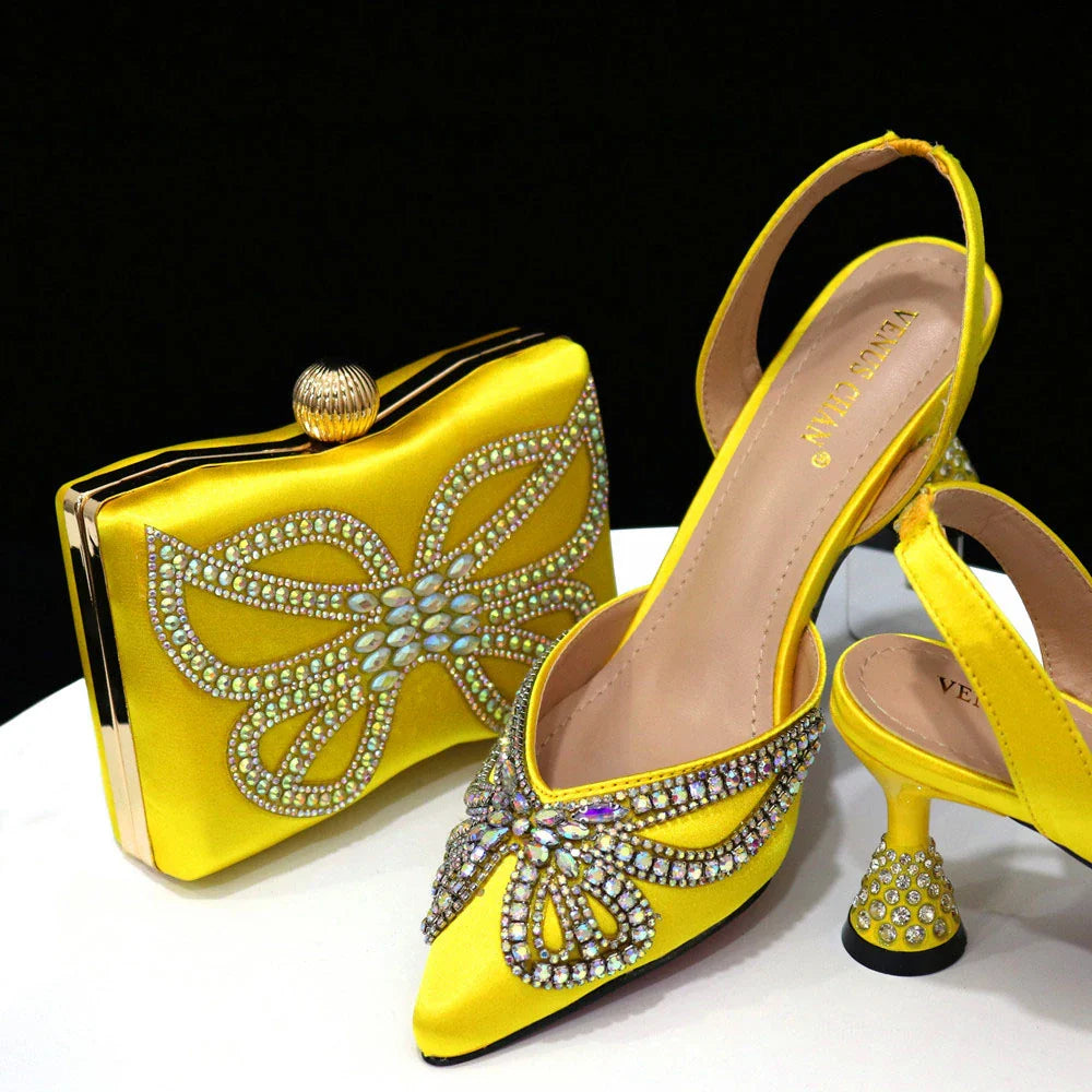 Elegant Green Bling Bow Pointed Toe Pumps for Women and Bags