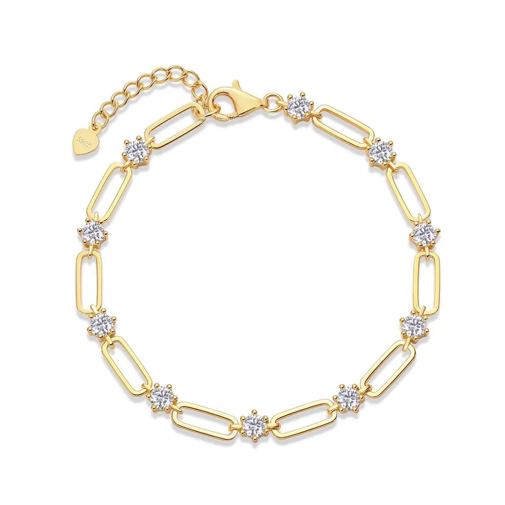 Round Cut Moissanite Bracelets for Women Men DVVS1 Lab Diamond 925 Sterling Silver Adjustable Chain Bracelets Jewelry