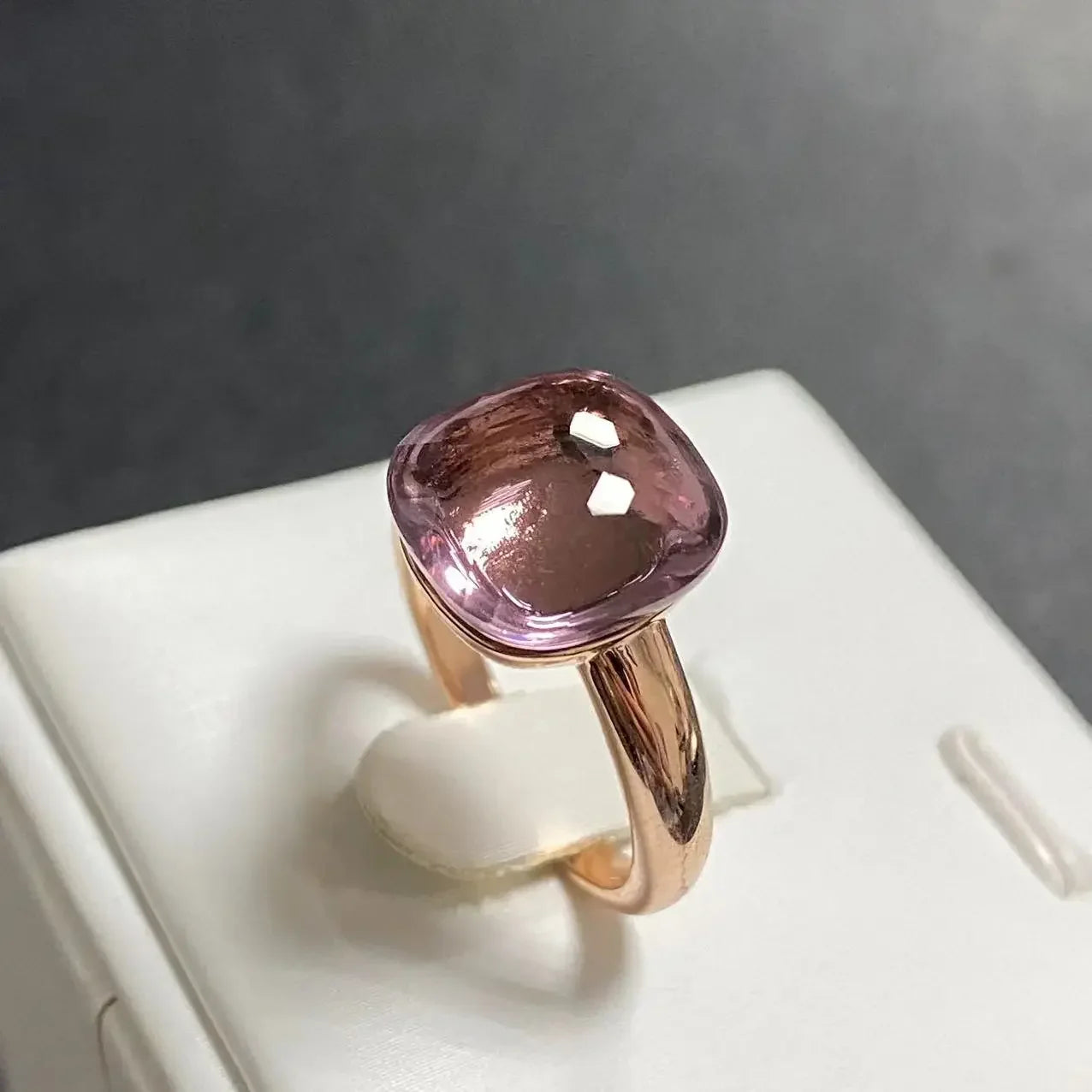 Trendy 12.6mm Flat Rose Gold Ring 35 Candy Colors Green Amethyst Turquoise Crystal Jewelry Gift for Women