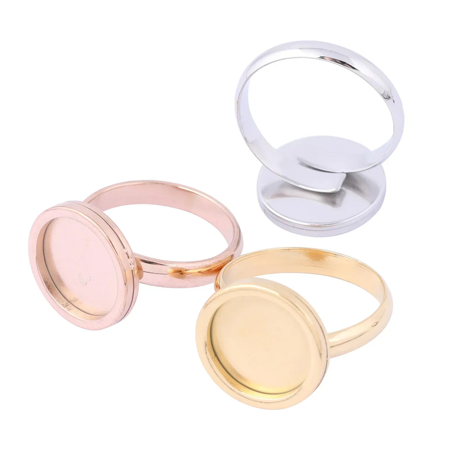 10pcs rose gold plated Fitting 12mm round cabochon ring blanks adjustable stainless steel base setting diy jewelry bezels