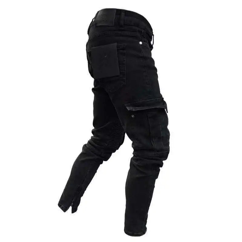 Men's Stretchy Skinny Ripped Jeans Side Pocket Washed Slim Denim Pants