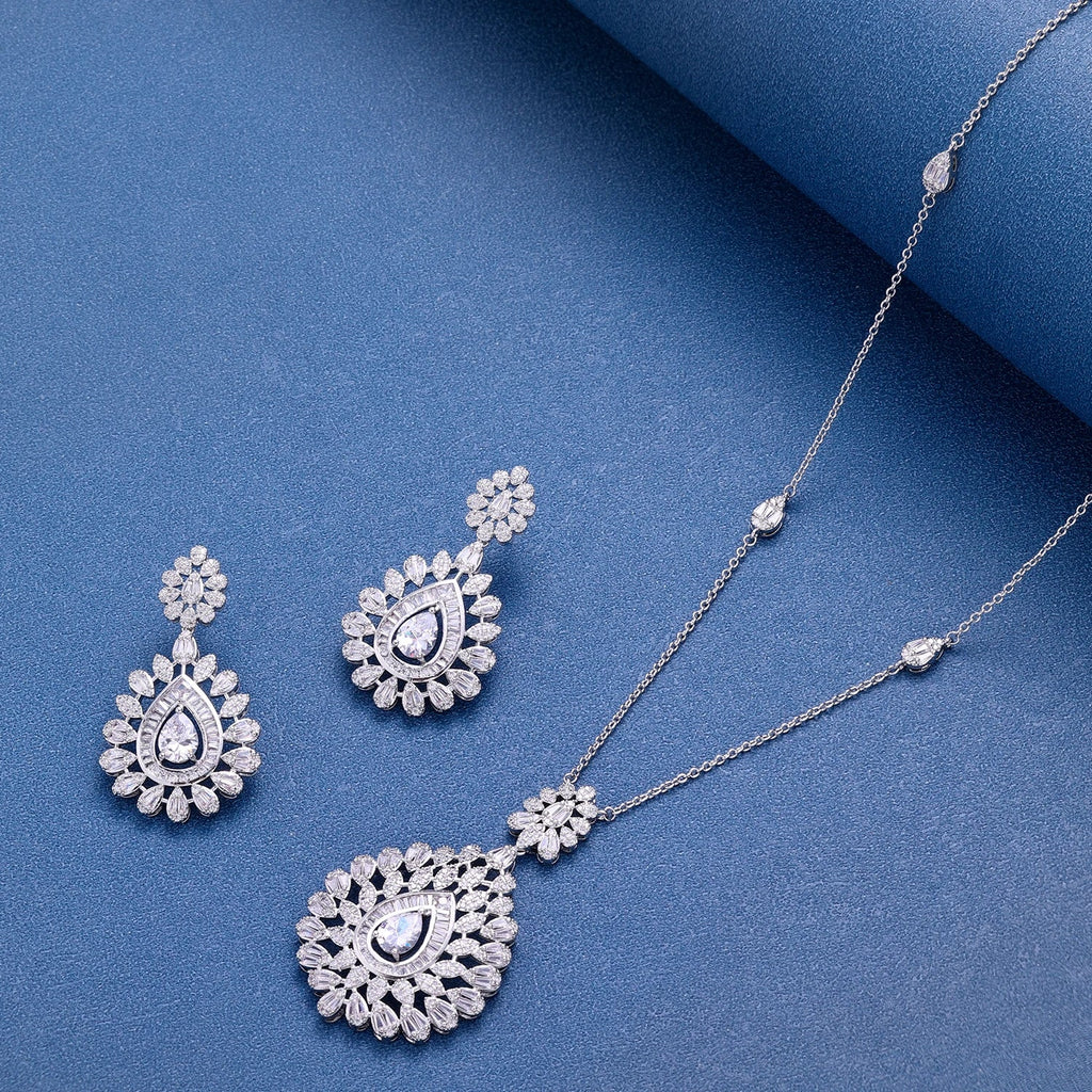 Elegant Women Wedding Jewellery African CZ Crystal Leaf Drop Bridal Necklace Bracelet and Earrings Jewelry Sets