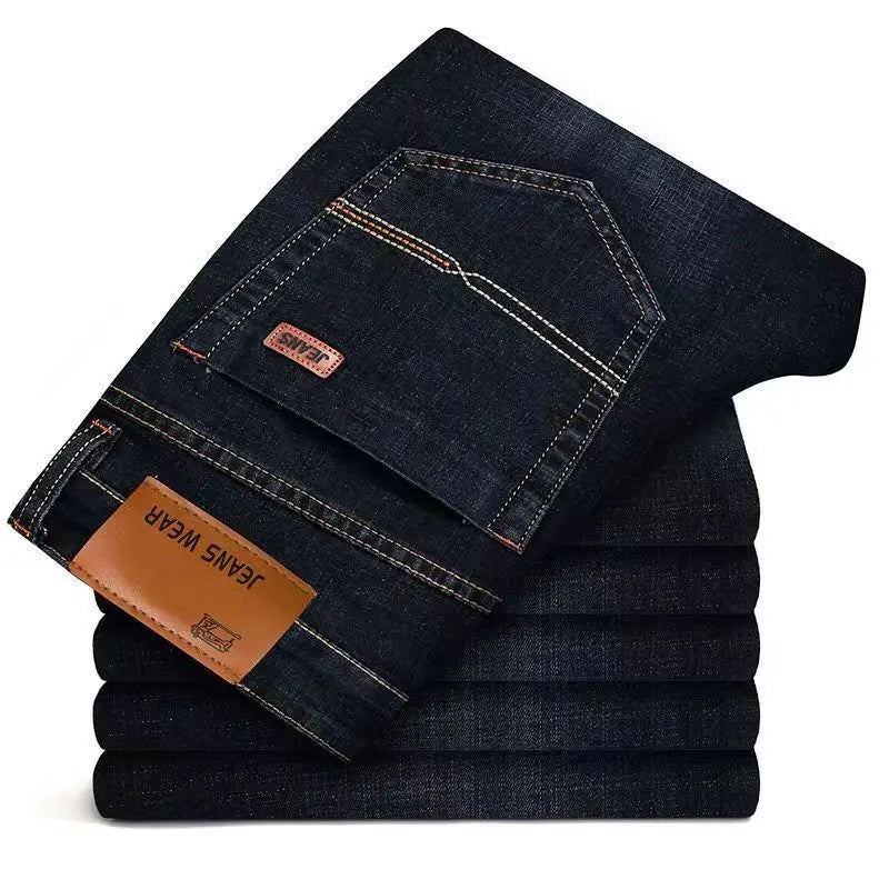 New men's straight leg jeans classic black blue micro elastic casual business casual denim pants men's brand pants