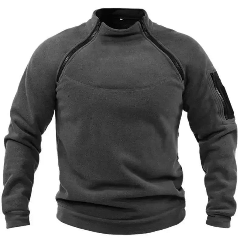 Mock Neck Military Sweatshirt Fleece Jackets Men's Cargo Tactical Pullover Hiking Camping Climbing Trekking Windproof Jackets
