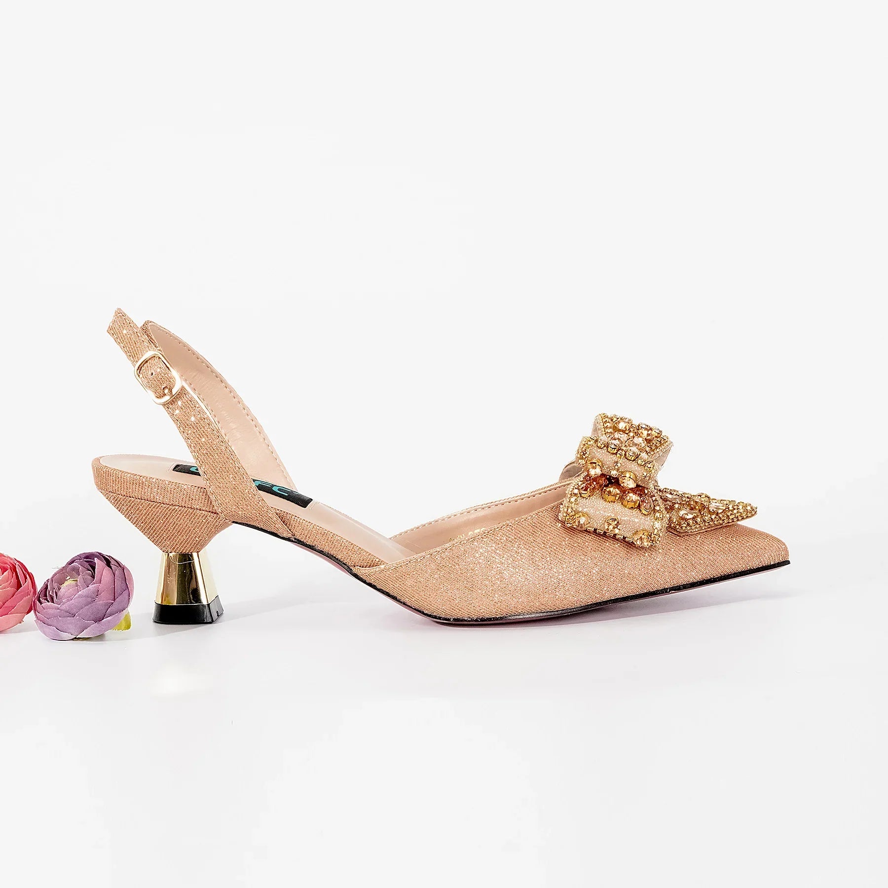 Frosted Crystal Shiny Rhinestone Pointed Shoes And Bag Set