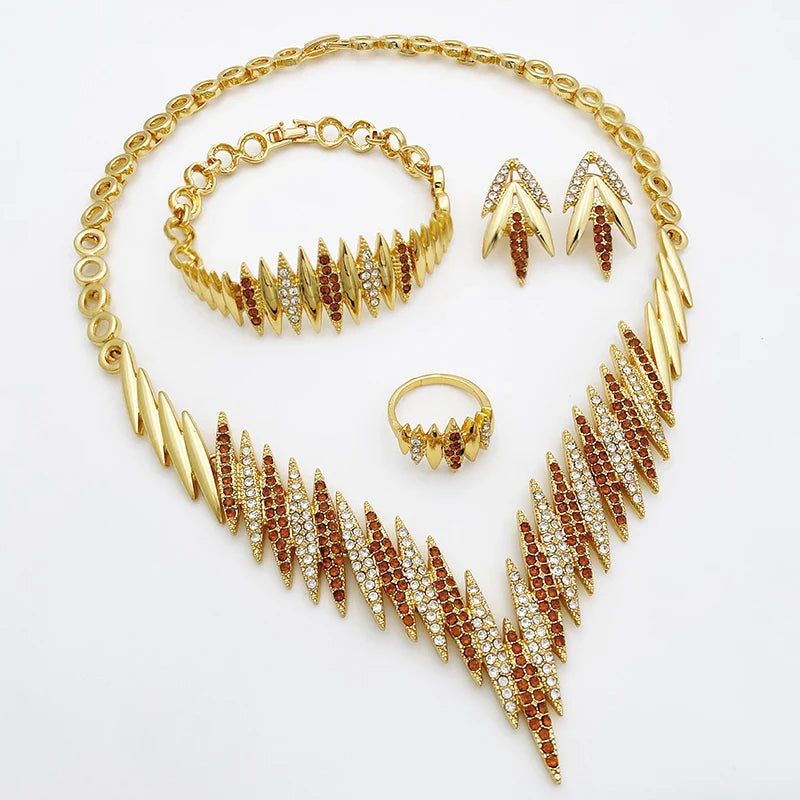Fashion Jewelry Sets Gold Color Necklace And Earrings For Women 4 Pieces Jewelry Set