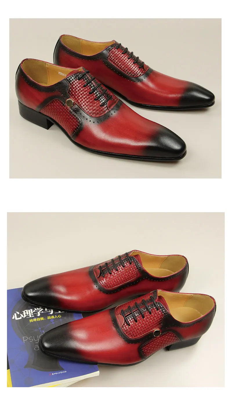 New Men's Business Leather Shoes Fashion Summer Lace-Up Red Black Hand Carved Wedding Shoes Anniversary Office Oxford Shoes