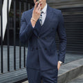 S-5XL ( Blazer + Pants ) Men's High-end Brand Formal Double Breasted Suit Gray 2 Piece Set Wedding Dress Plaid Suit Groom Party