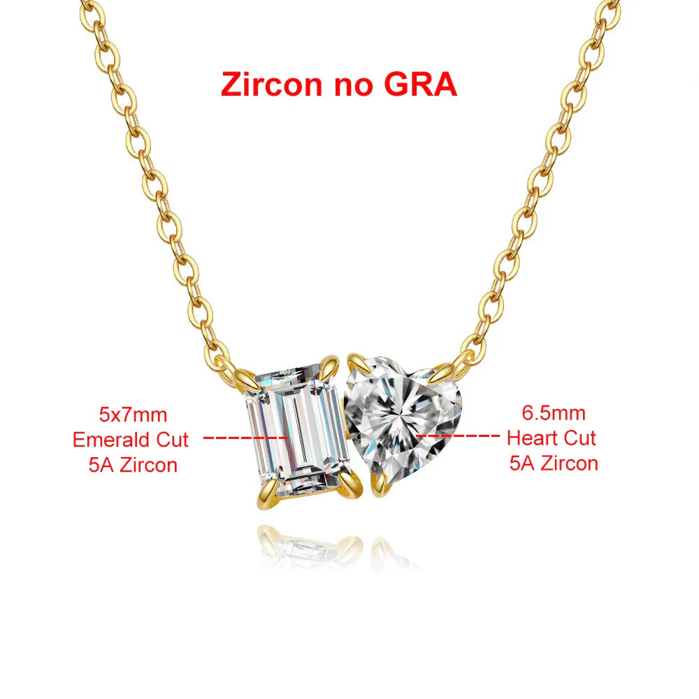 2CTTW Pear and Emerald Cut Moissanite Pendant Necklace Toi Et Moi 2 Stone Lab Diamond Necklace for Women S925 Silver 18K Jewelry