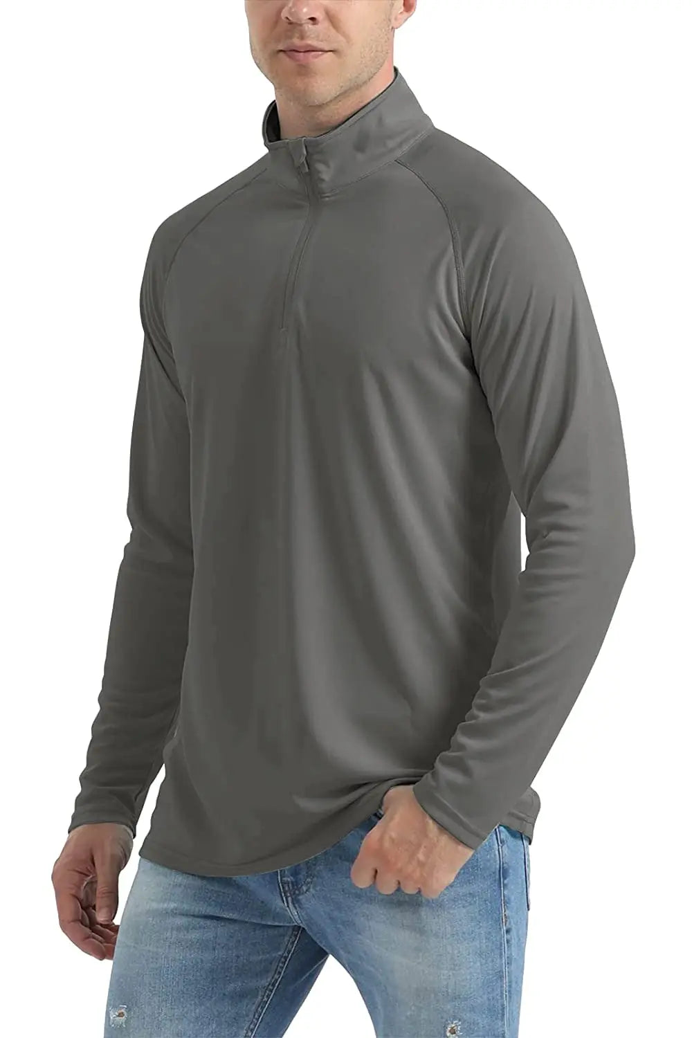UPF 50+ Quick Dry T-Shirts Mens Long Sleeve UV Protection Shirt 1/4 Zip Running Tee Hiking Fishing Lightweight T Tops