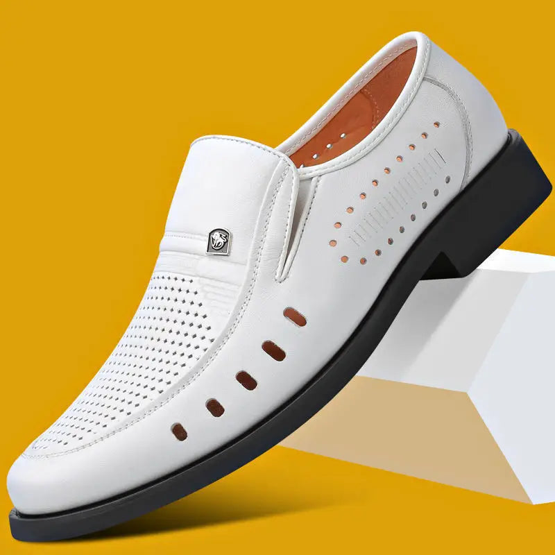 Hollow Breathable in Summer Round Toe Dress Shoes Man Soft Leather Casual Footwear 2025 Style Gentleman New Social Shoe for Men