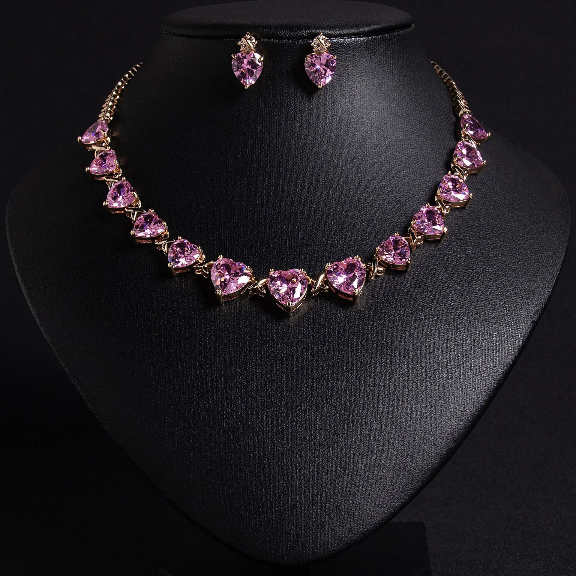 Niche New Style Pink Love Gemstone Pendant Earrings and Necklace for Women, High-End Designed Jewelry