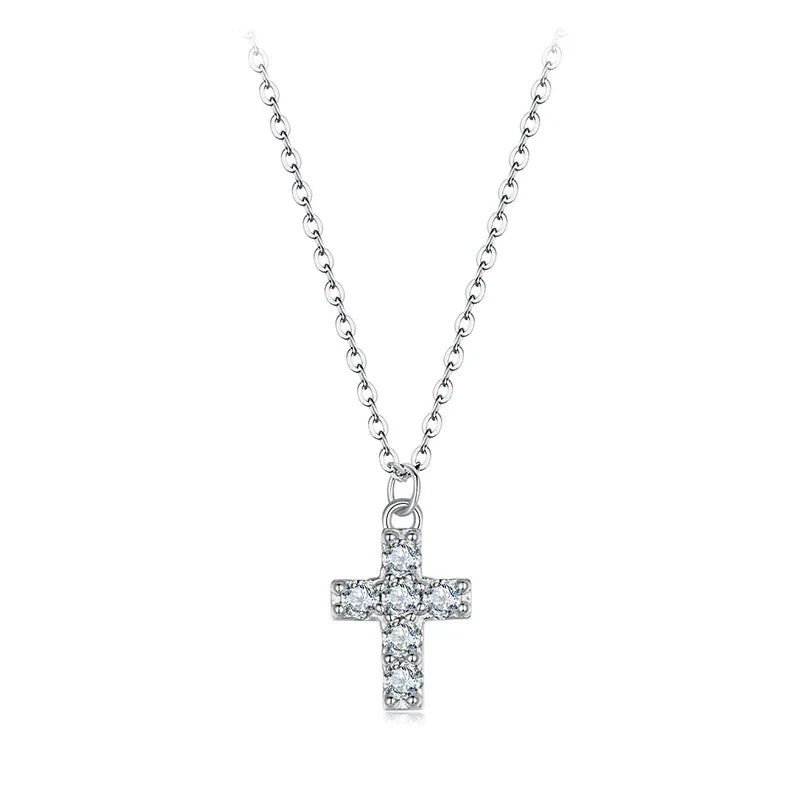 White Gold Plated Moissanite Cross Necklace for Women, 925 Sterling Silver Small Religious Faith Cross Necklace Xmas Gift