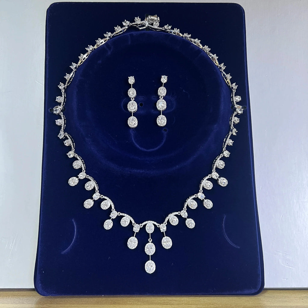 Simple Cubic Zirconia Tassel Water Drop Necklace Europe Bride Wedding Ball Jewelry Set For Women Dinner Party Accessories X0584