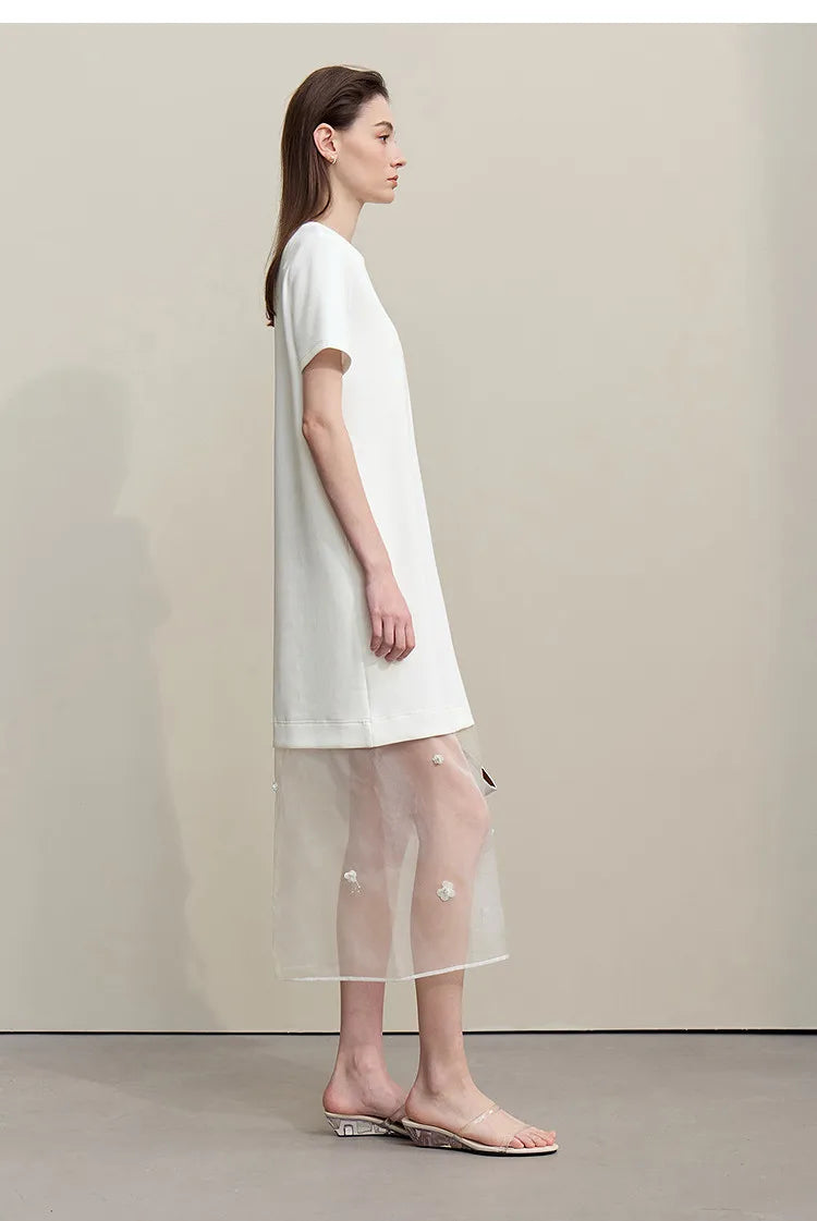 Long Dresses 2026 Autumn New Round Neck Short Sleeve Patchwork Women's Dress Removable Organza Elegant Dress Women 12651024