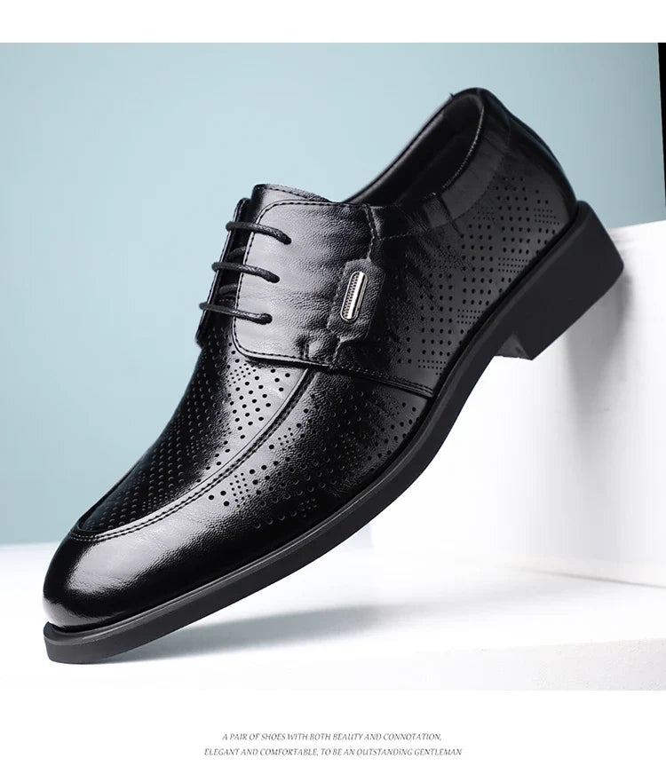 Men's Summer Breathable Leather Shoes Comfortable Soft Bottom Hollow Design Business Formal Derby Shoes British Style-SJ551-1