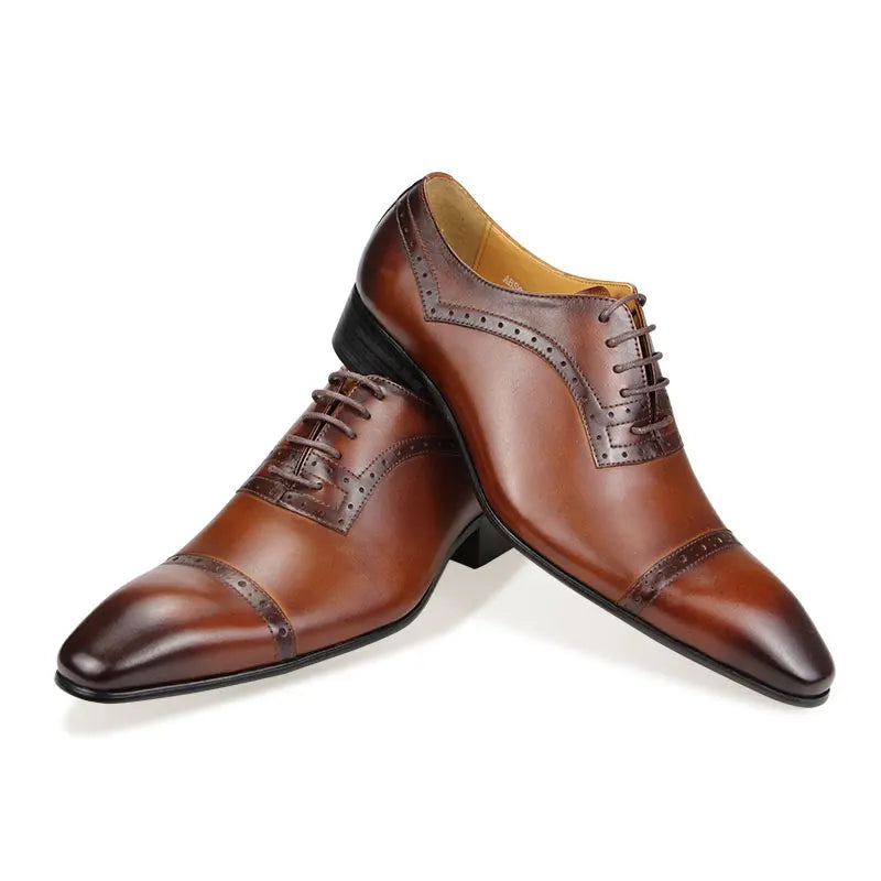 Premium Men's Genuine Leather Oxford Shoes|Luxury Brogue Dress Shoes for Weddings & Business|Comfortable Formal Lace-Up Shoes
