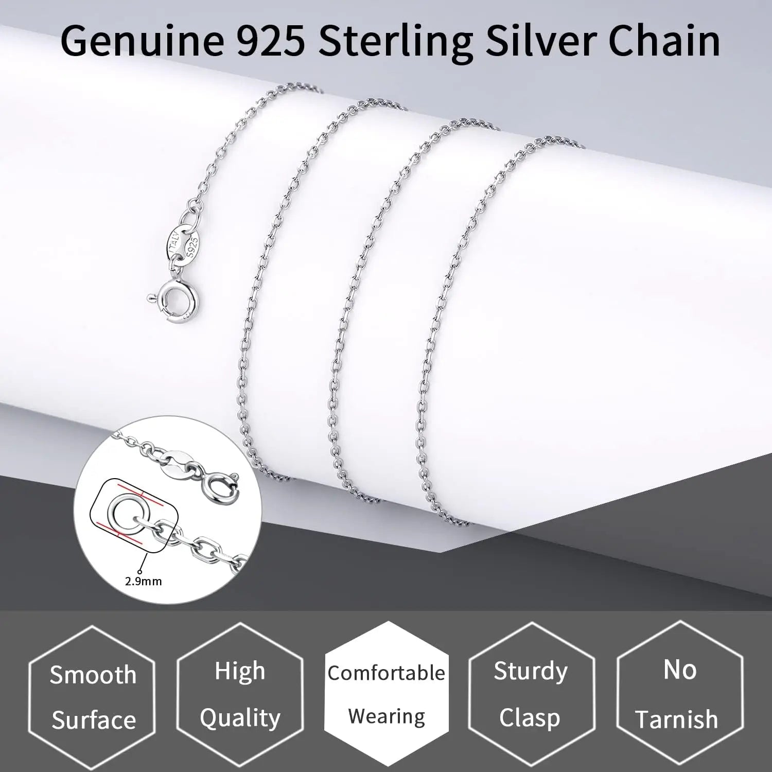 925 Sterling Silver O-Chain Necklace with Lobster Clasp Adjustable Basic Chain for Women Pendant Beads DIY
