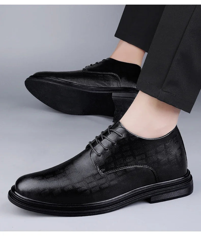 Men Dress Shoes Elevator Shoes Platform Breathable Casual Business Luxury Genuine Leather Soft Heightening Shoes 7CM Taller Male