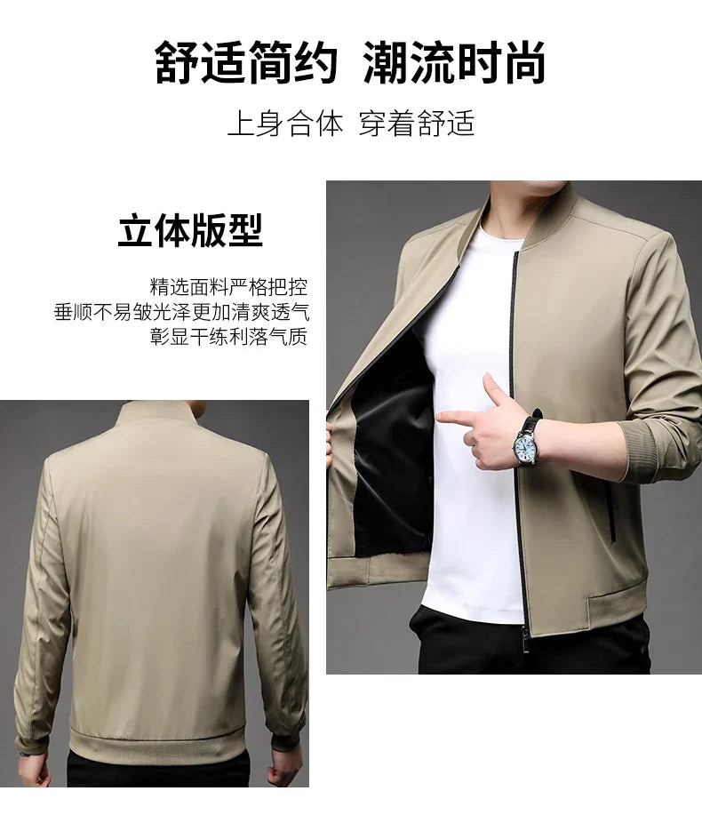 Men's High-Quality Fashion Spring Baseball Collar Business Casual Jacket Handsome Youth Coat Dad Jacket M-5XL