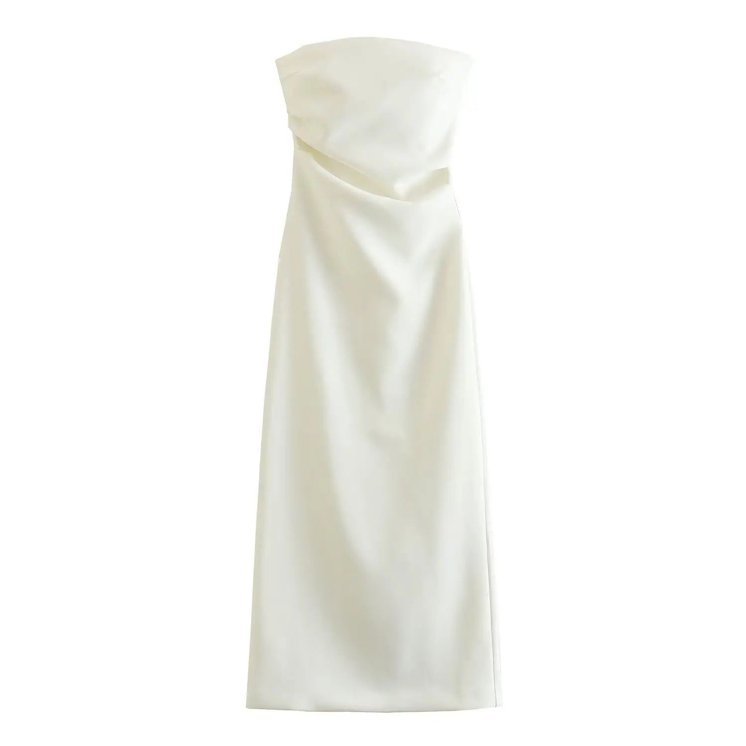 Women Fashion Summer New Sexy Split Back Zip Pleated Sleeveless Strapless Dress Chic Female French Elegant Evening