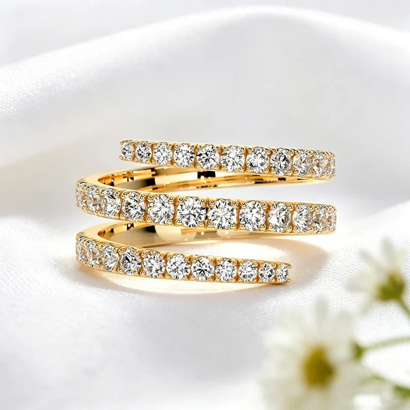 Gradient Gems Full Moissanite Rings for Women Open Stackable Ring Engagement D Vvs1 S925 Sterling Silver Promise Band