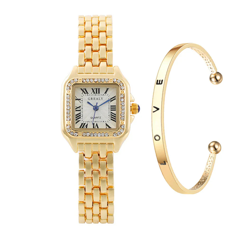 2025 Luxury Women's Fashion Square Watches Gold Alloy Strap Ladies Quartz Wristwatches Qualities Female Roman Scale Clock
