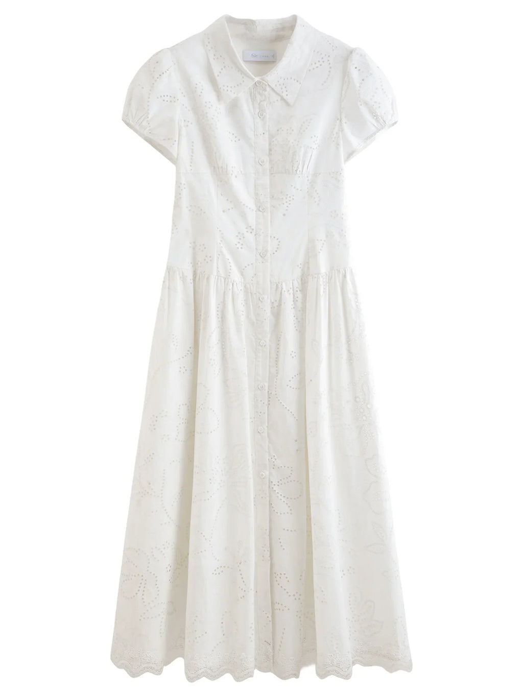 Women's Light French Style Cotton Lapel Hollow-out Print Waist-Fitted Short Sleeve Shirt Dress 2026 Summer New Arrival
