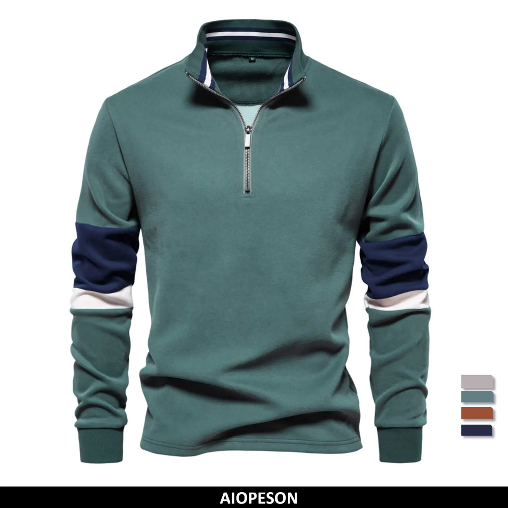 Mens Mock Neck Quarter Zip Sweatshirts Patchwork  Fashion Pullover Cotton-blend Sweatshirt for Men