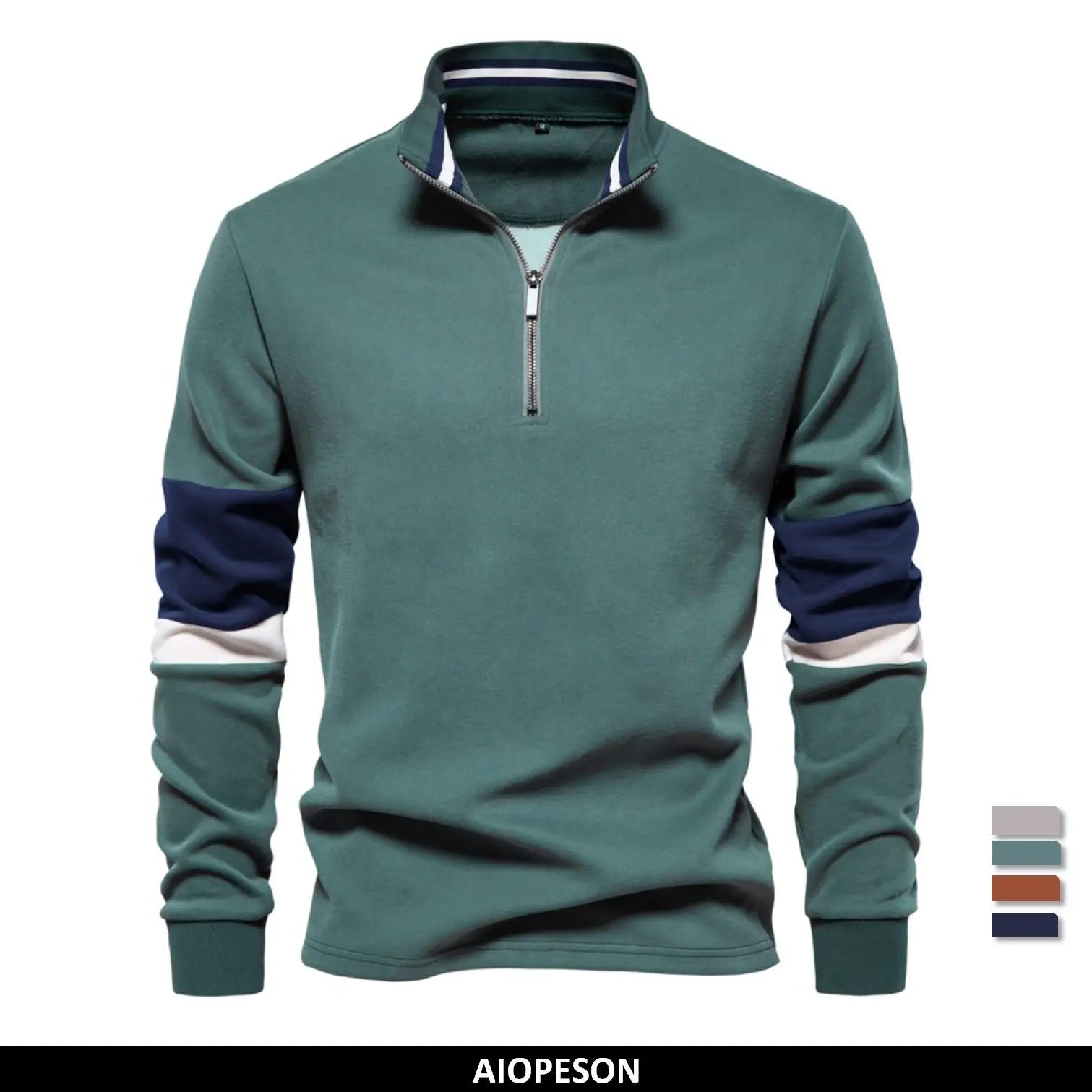 Mens Mock Neck Quarter Zip Sweatshirts Patchwork  Fashion Pullover Cotton-blend Sweatshirt for Men