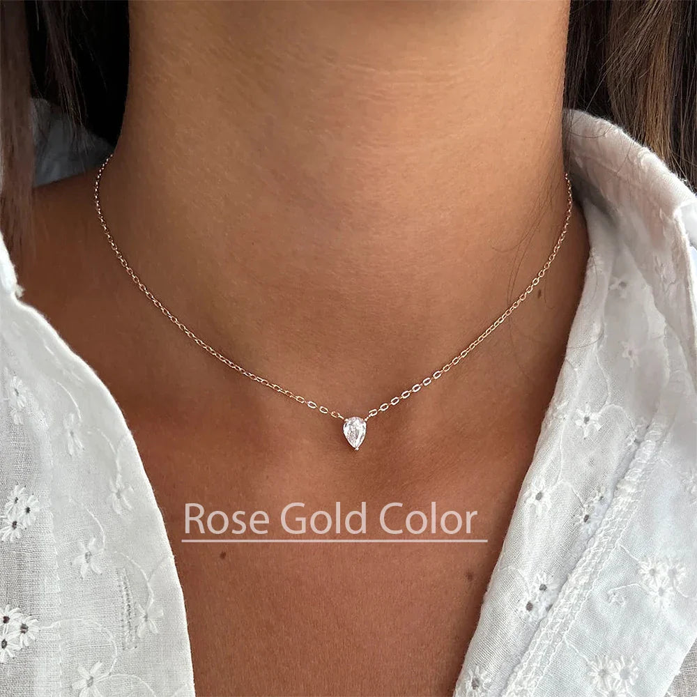 with Certificate 1/2/3/4carat Teardrop Moissanite Pendant Necklace S925 Silver Pear Cut Solitaire Diamond Neck Chain for Women
