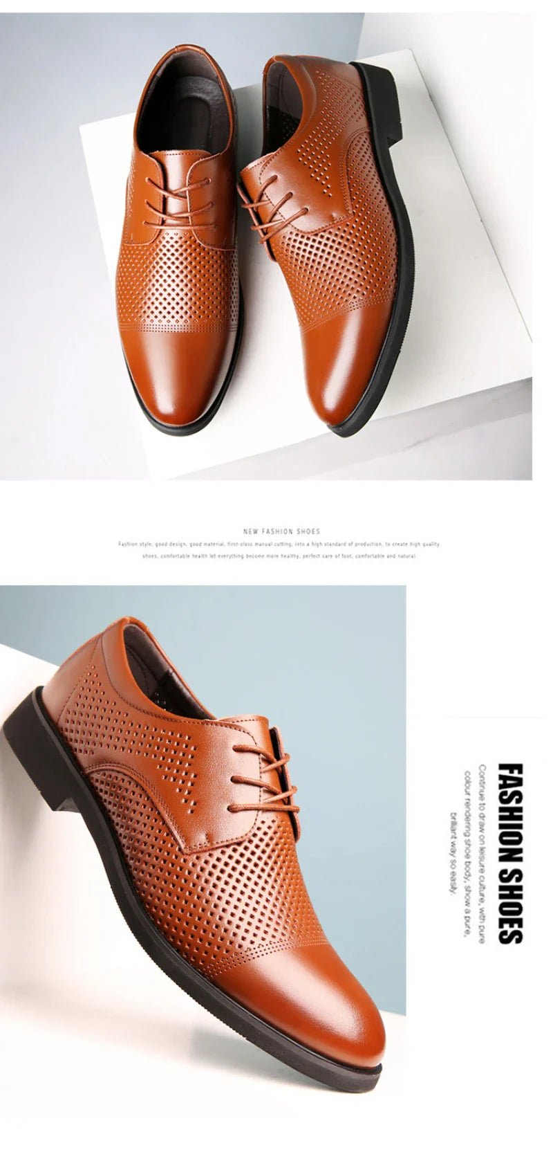 Mens Black Genuine Leather Perforated Cap Toe Lace Up Formal Business Oxford Shoes Breathable Summer Office Casual Dress Shoes