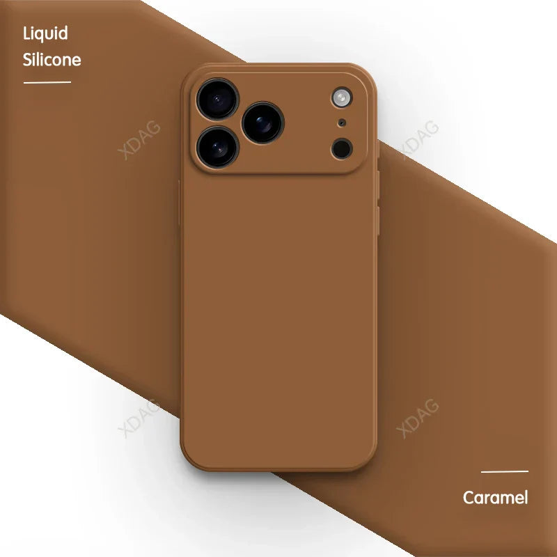 جراب هاتف أصلي من السيليكون السائل لهاتف iPhone 17 Pro Max Air 17Pro 17Max 5G بحافة مستقيمة وحماية للعدسة غطاء خلفي ناعم أساسي