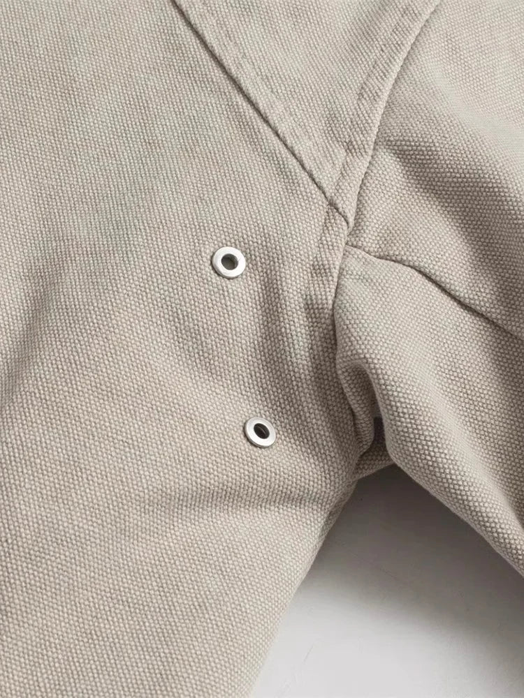 Autumn Winter Short Thickened Warm Oversized Canvas Washed Padded Jacket with Faux Fur Inside Loose Casual Hoodie