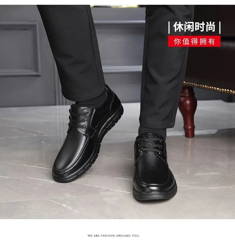 Men PU leather Casual Shoes Soft Sole Lace-up Luxury Brand Middle-aged Old Man Dad Lightweight Loafers Shoes  Zapatillas