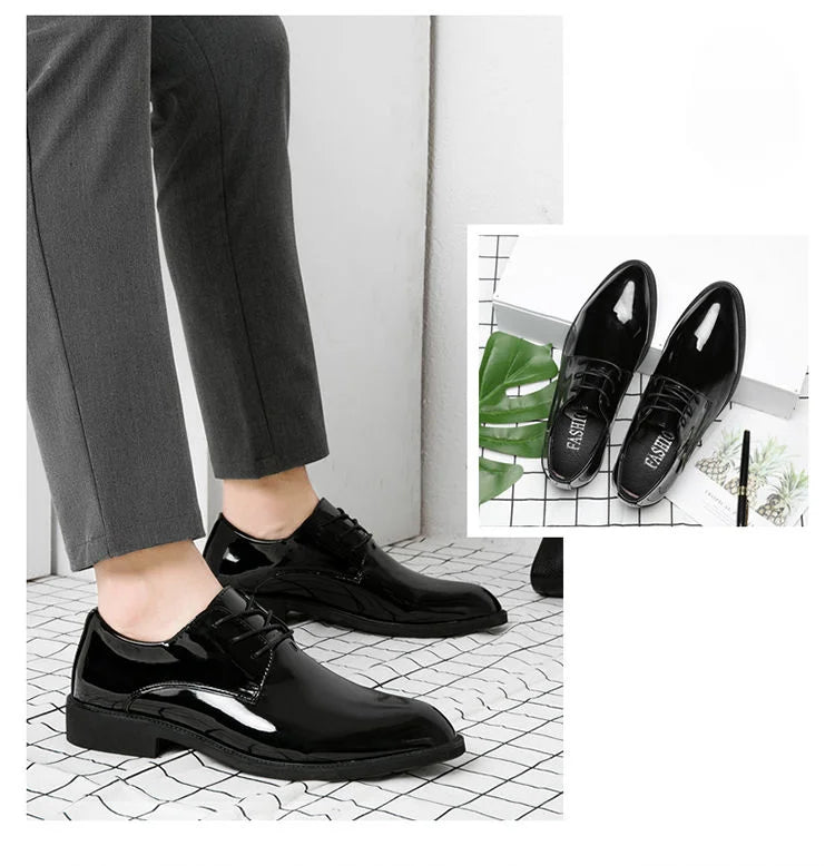 Autumn Winter Bright Upper Business Patent Leather Dress Shoes Man 2025 Trend Elegant Social Shoe for Men and Classic Party 39