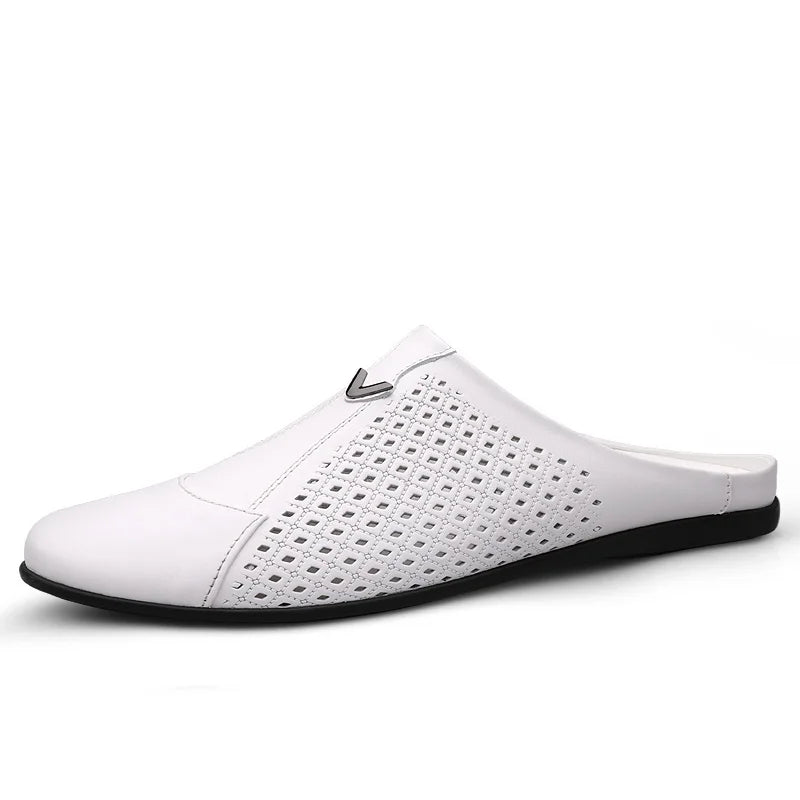 Summer Men Shoes Casual Brand Mens Penny Loafers Genuine Leather Luxury Half Slipper For Men Breathable Lazy Driving Shoes Man