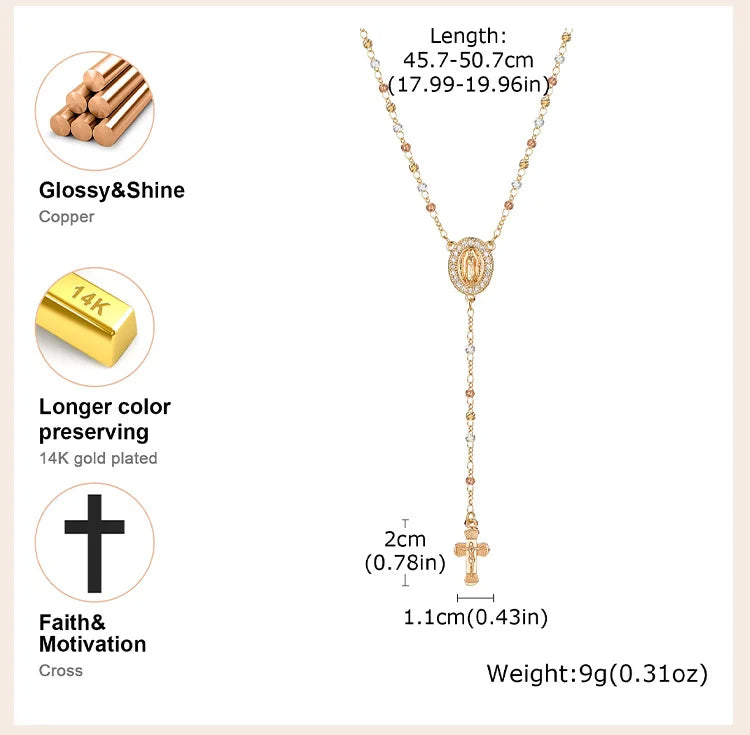 Virgin Mary/st Benedict Rosary Beads Necklace for Women, Our Lady Of Guadalupe Jesus Cross Y Necklace Christian Jewelry