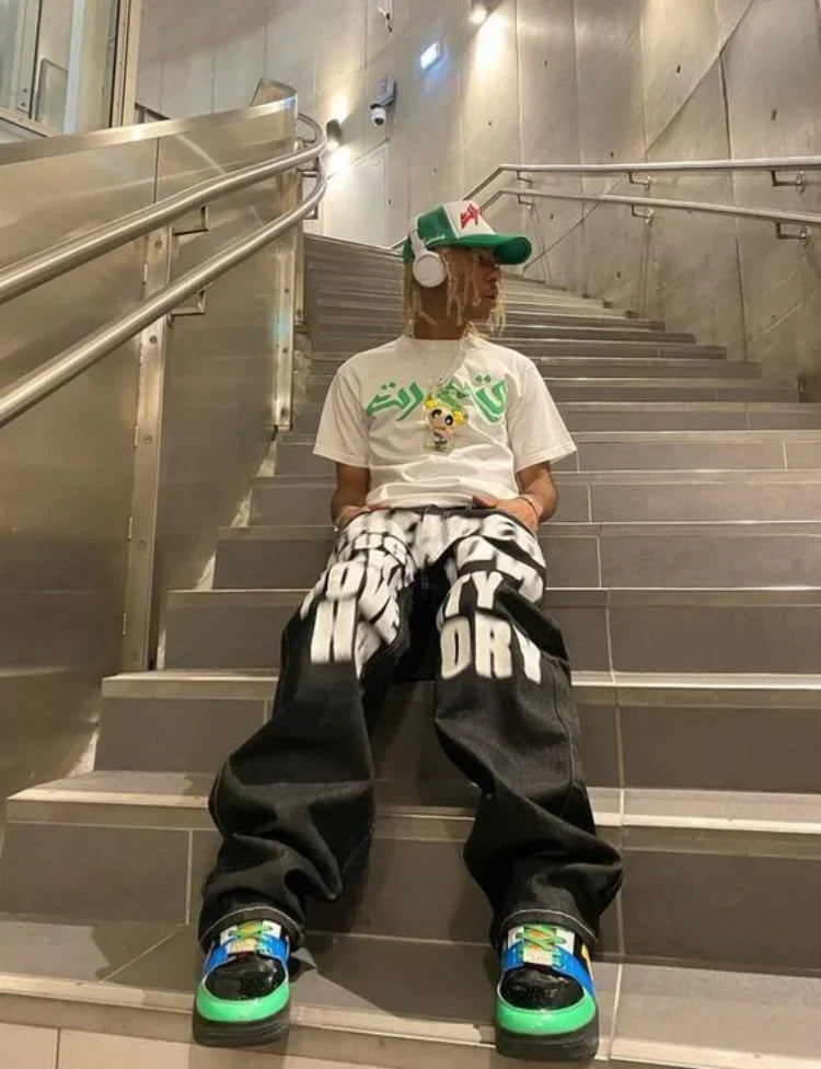 Wide Leg Jeans Y2k 2026 New Trend Fashion Punk Loose Straight Hip Hop Letter Printed Black Pants Men Women Trousers Streetwear