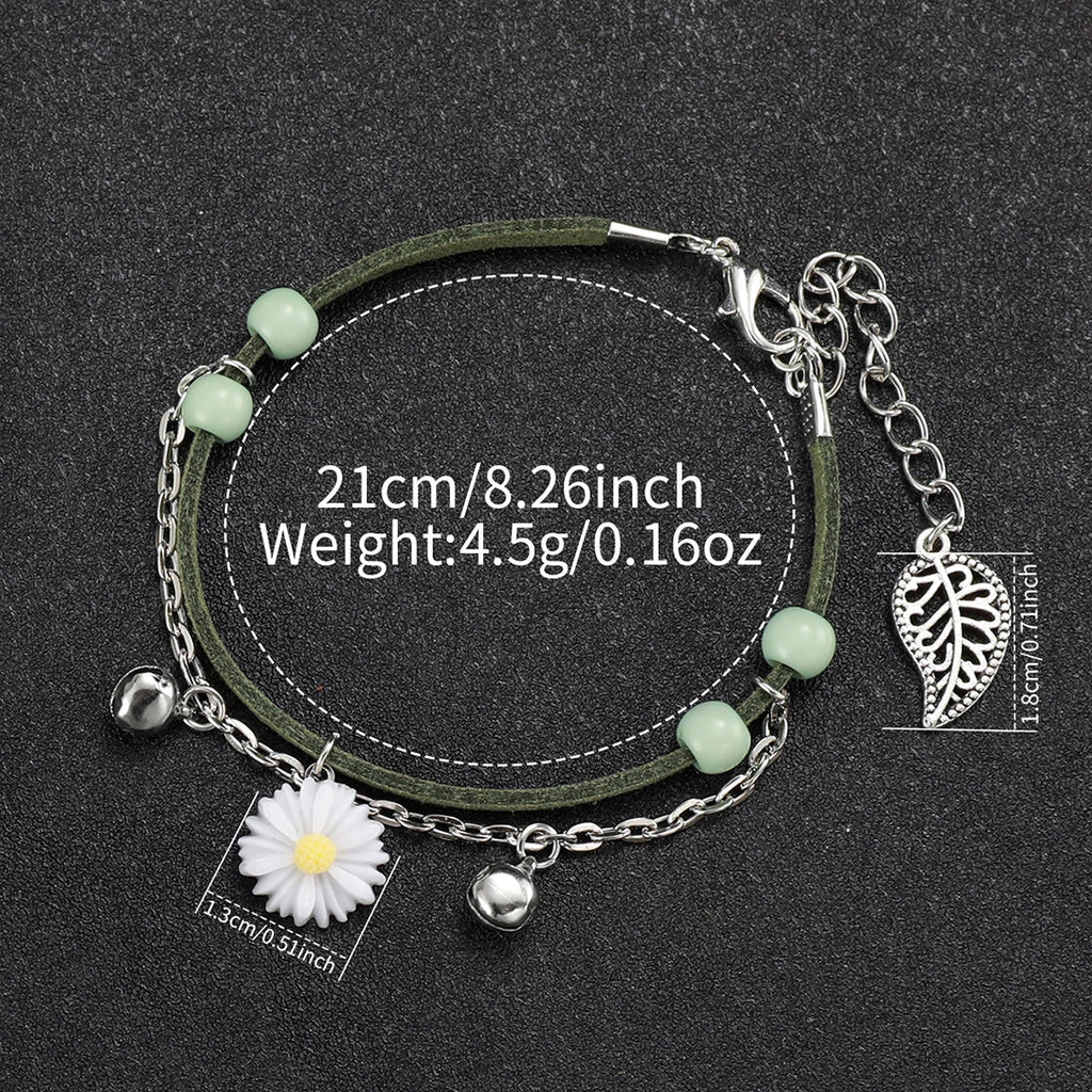 2PCS/Set Fashion Flower Women's Watch Casual Arabic Dial Leather Band Quartz Watches Bracelet Set