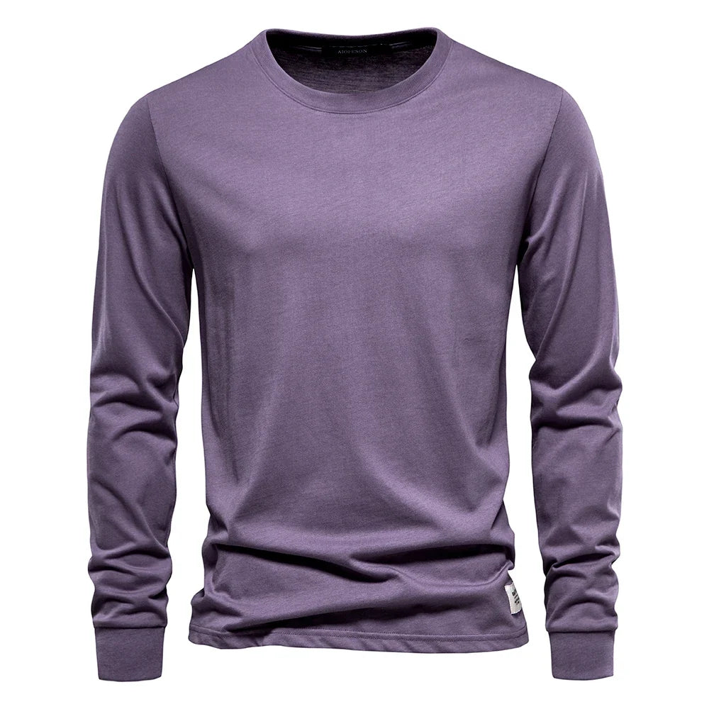 Solid Color Cotton T Shirt Men Casual O-neck Long Sleeved Mens Tshirts Spring Autumn High Quality Basic T-shirt Male